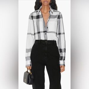 Burberry Black and White Plaid Button-Up Shirt